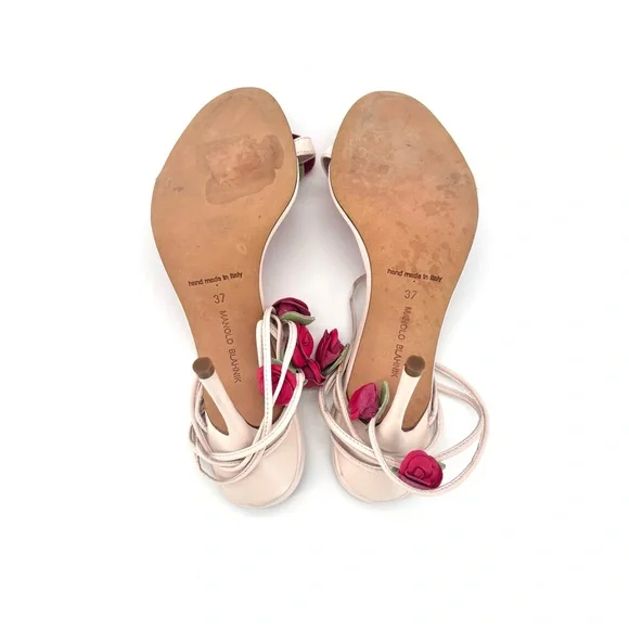 Manolo Blahnik Spring 2016 Xafiore Rose Ankle Strap Sandals 37 - Picture 13 of 14